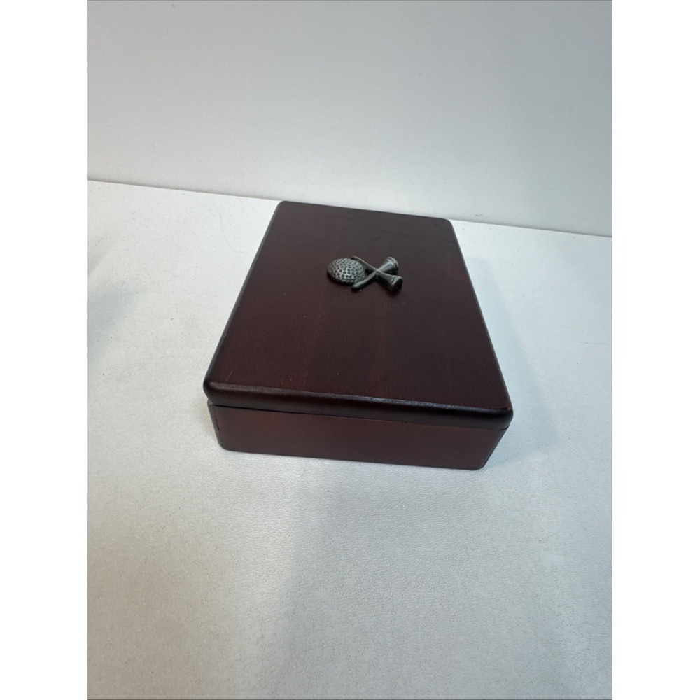 VTG Wood Box Set of 2 Golfer themed Playing Card Decks Sealed Pewter Ball On Lid - Picture 4 of 10